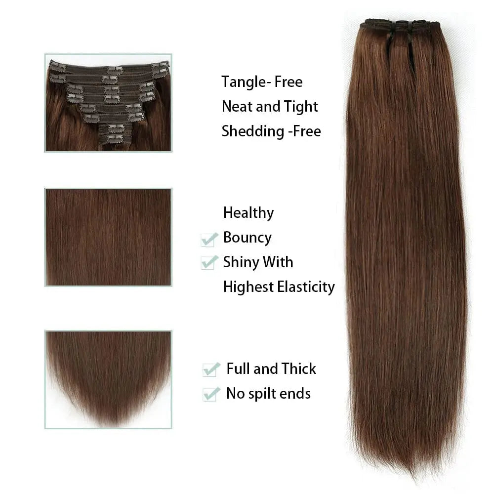 Clips de cabello pelo humano liso en extension 100% natural, cabello virgen negro natural. 22 broches