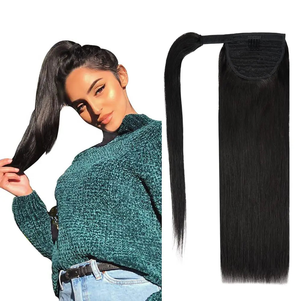Extension de coleta con clip, cabello humano 70g negro natural 100%