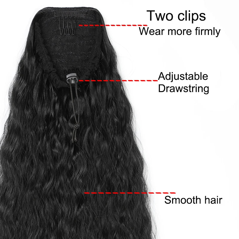 Extension de cabello para coleta, rizado, sintético de 22 pulgadas, cordón, clips envuelto en el cabello.