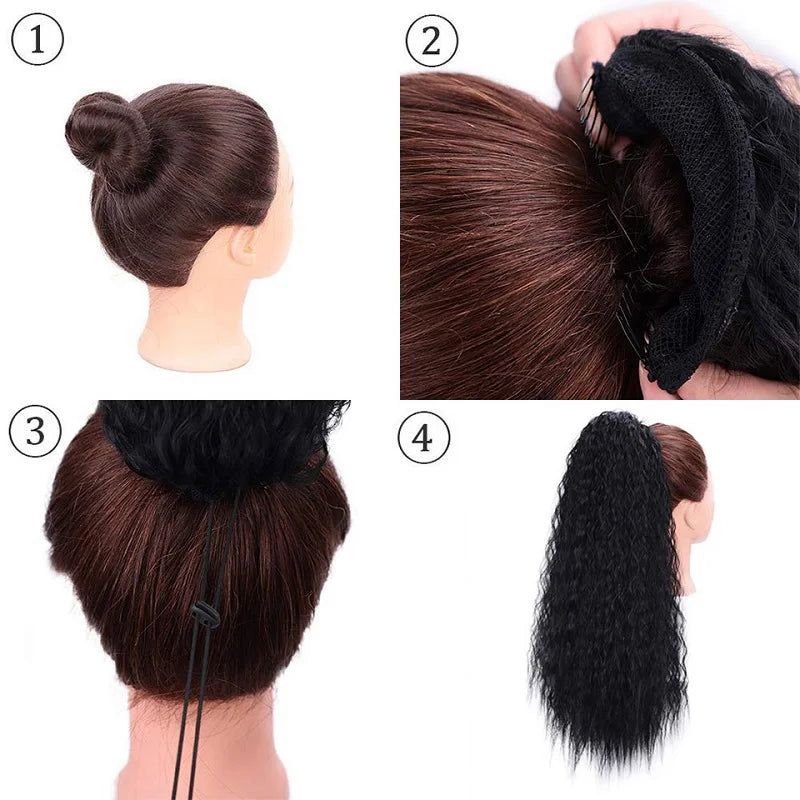 Extension de cabello para coleta, rizado, sintético de 22 pulgadas, cordón, clips envuelto en el cabello.