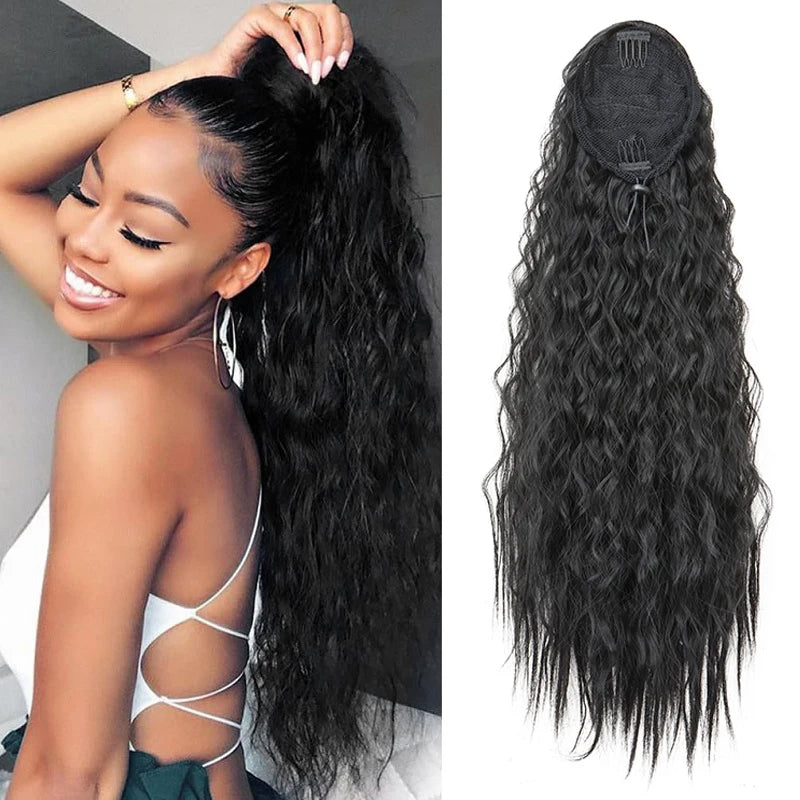 Extension de cabello para coleta, rizado, sintético de 22 pulgadas, cordón, clips envuelto en el cabello.
