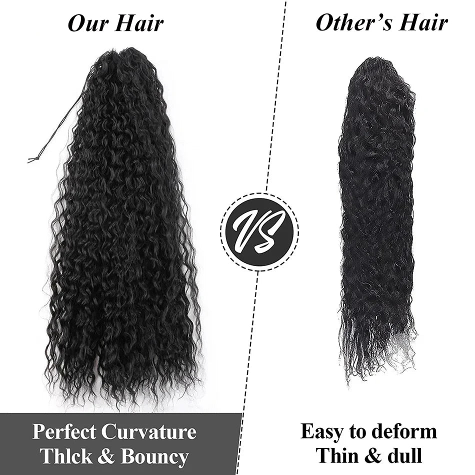 Coleta con cordón y clip, cabello humano negro natural rizado