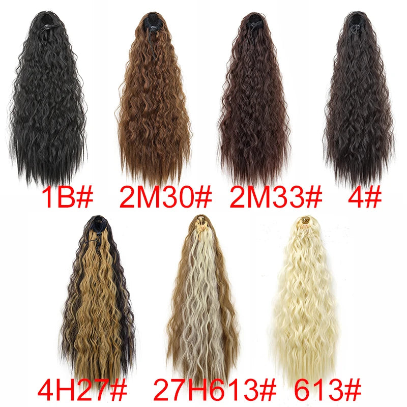 Extension de cabello para coleta, rizado, sintético de 22 pulgadas, cordón, clips envuelto en el cabello.